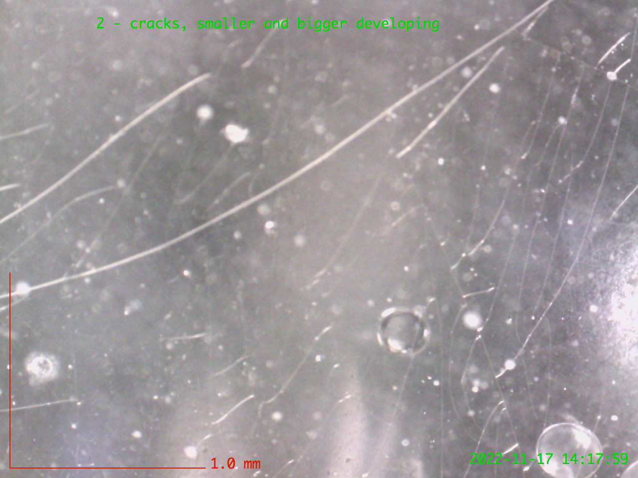Cracks, smaller and bigger developing